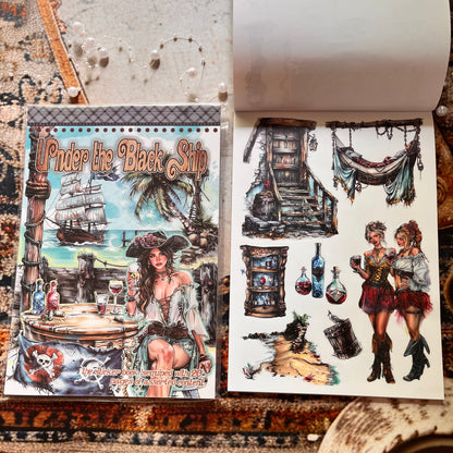 20 Sheets Under the Black Ship Sticker Book for Journaling
