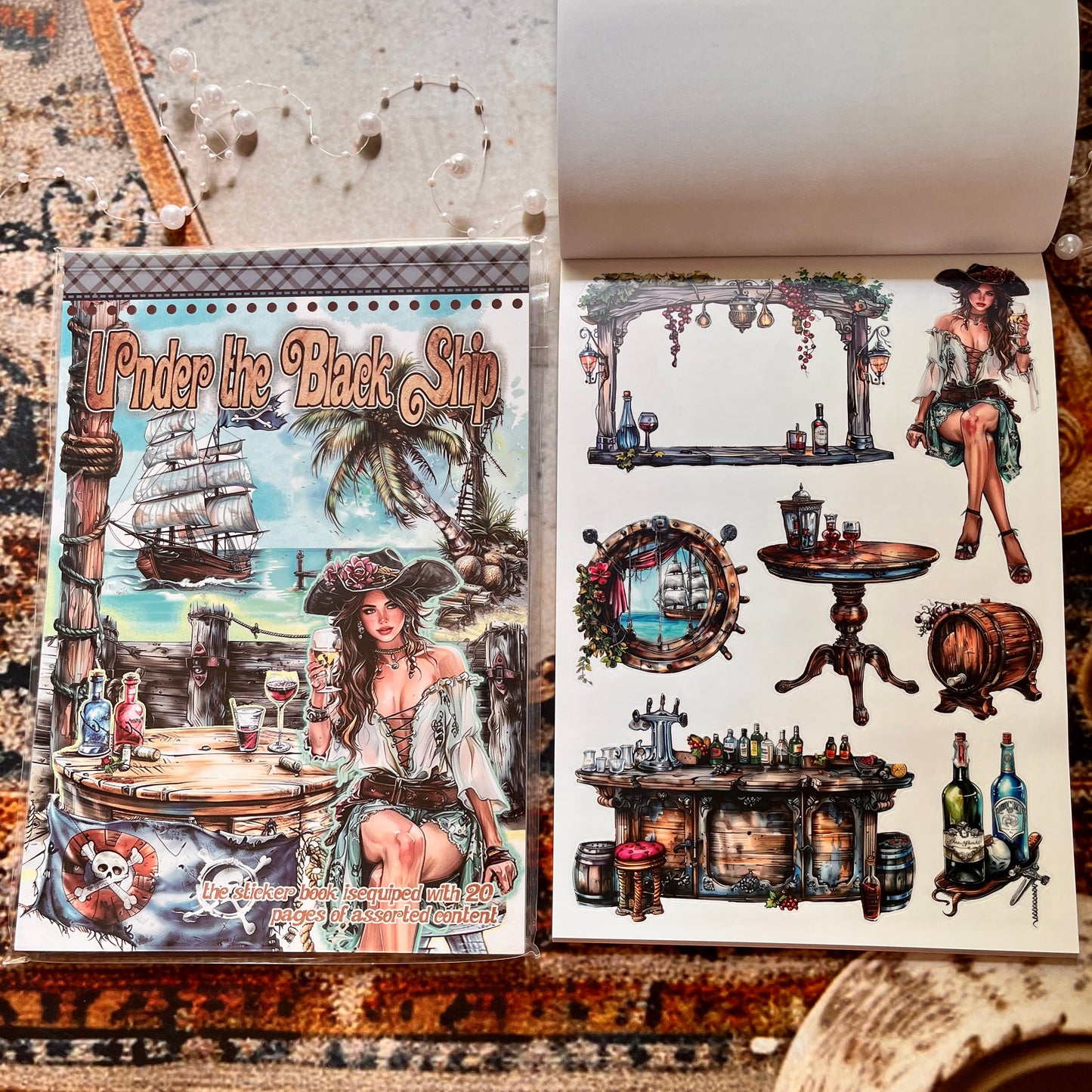 20 Sheets Under the Black Ship Sticker Book for Journaling