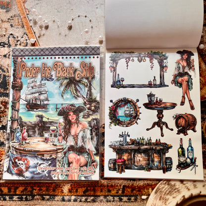20 Sheets Under the Black Ship Sticker Book for Journaling