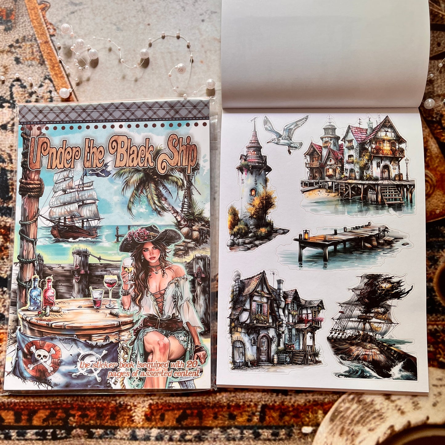 20 Sheets Under the Black Ship Sticker Book for Journaling