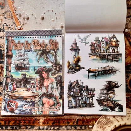 20 Sheets Under the Black Ship Sticker Book for Journaling