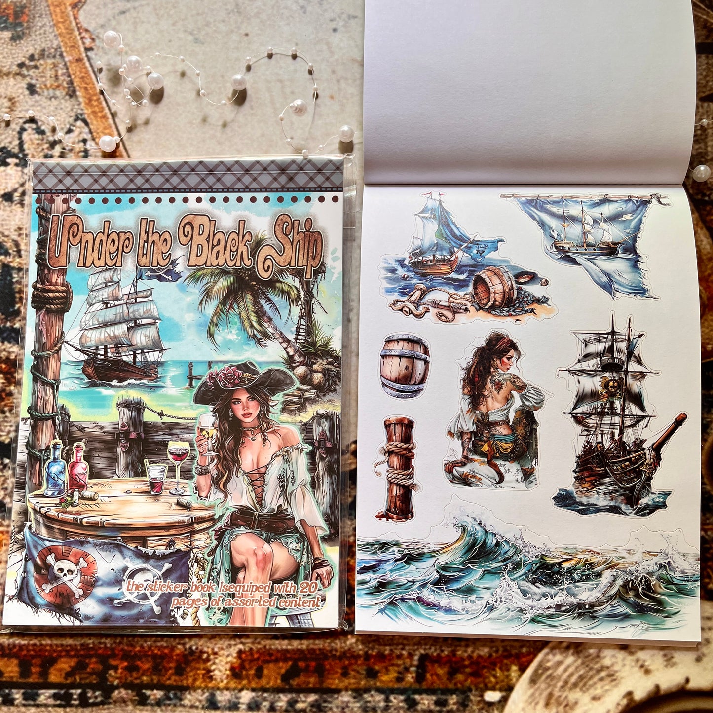 20 Sheets Under the Black Ship Sticker Book for Journaling