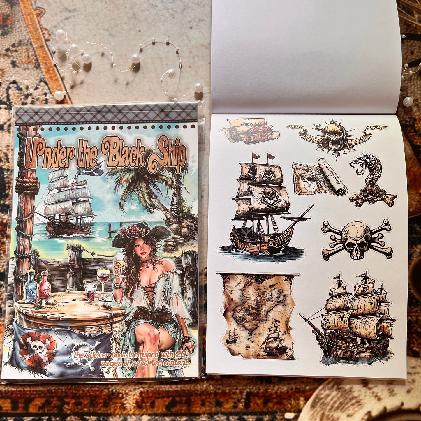20 Sheets Under the Black Ship Sticker Book for Journaling