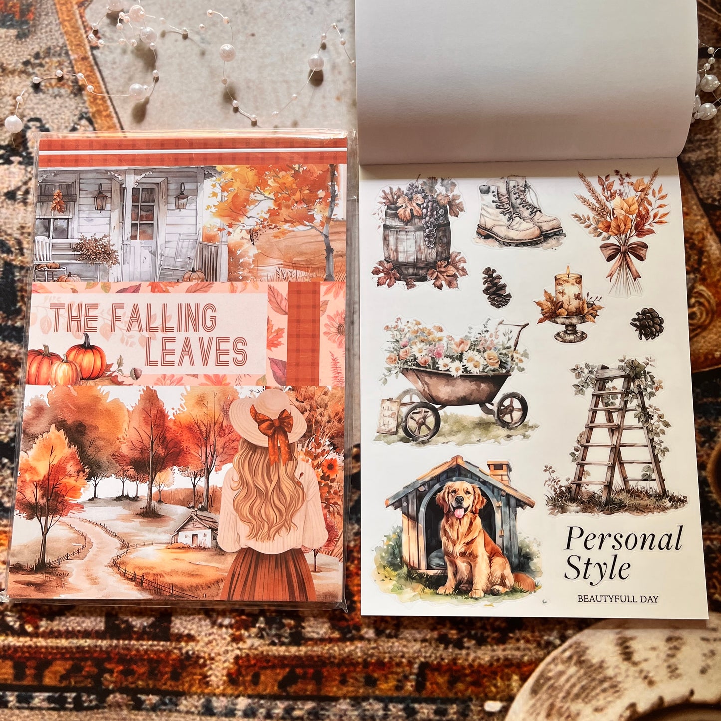 20 Sheets The Falling Leaves in Autumn Sticker Book for Journaling