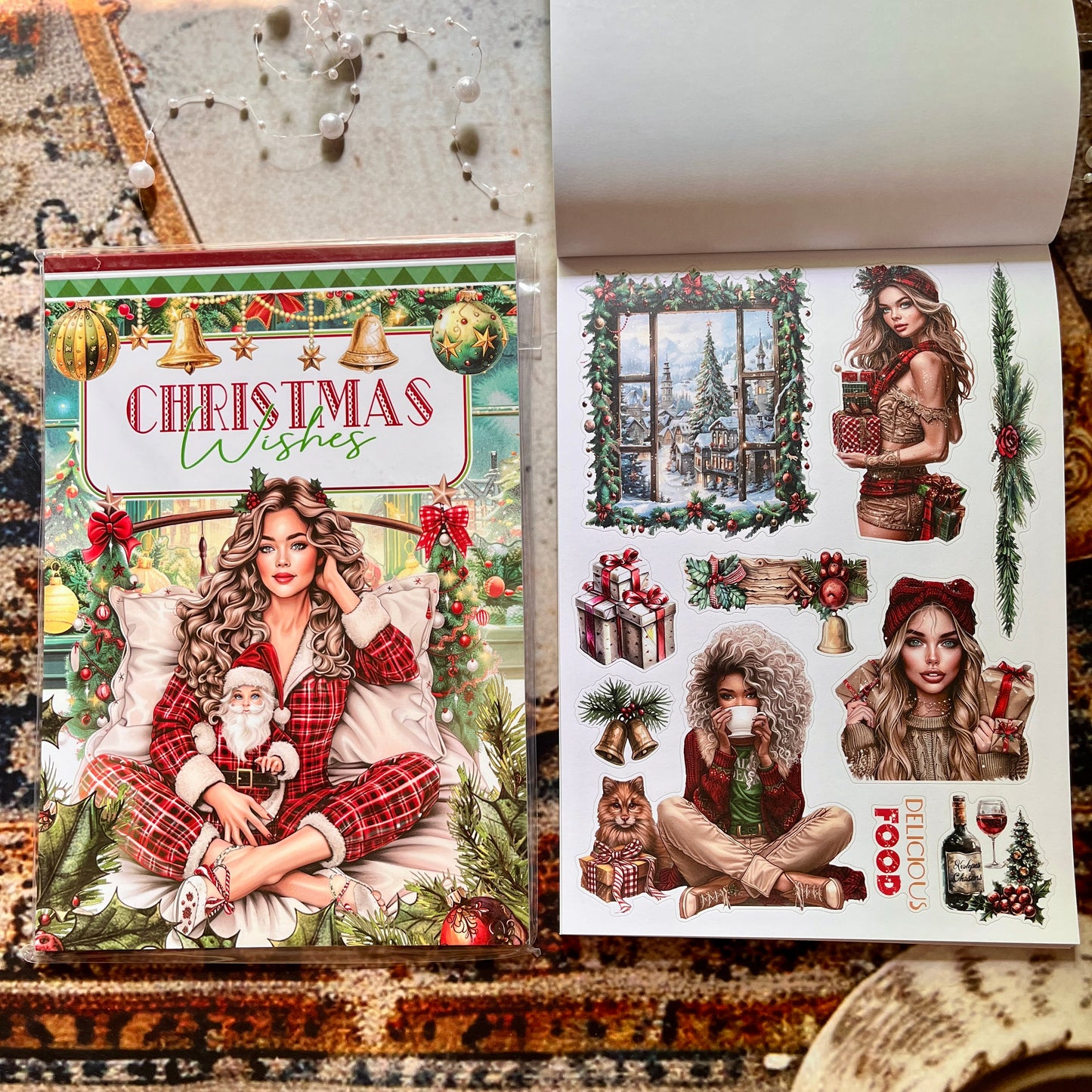 20 Sheets Christmas Wishes Celebration Sticker Book for journaling