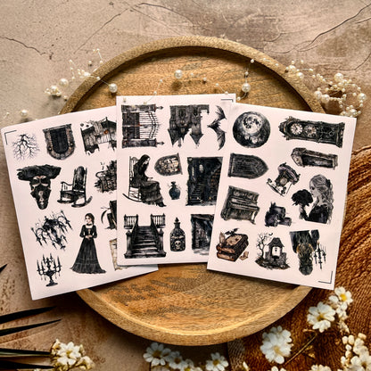 3 Sheets Haunted House Character Die cut Sticker Sheets