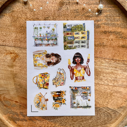 3 Sheets Cities in Summer Yellow Lover Die cut Stickers