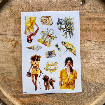 3 Sheets Cities in Summer Yellow Lover Die cut Stickers