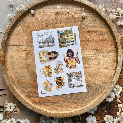 3 Sheets Cities in Summer Yellow Lover Die cut Stickers