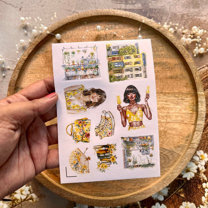 3 Sheets Cities in Summer Yellow Lover Die cut Stickers