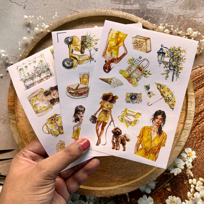3 Sheets Cities in Summer Yellow Lover Die cut Stickers