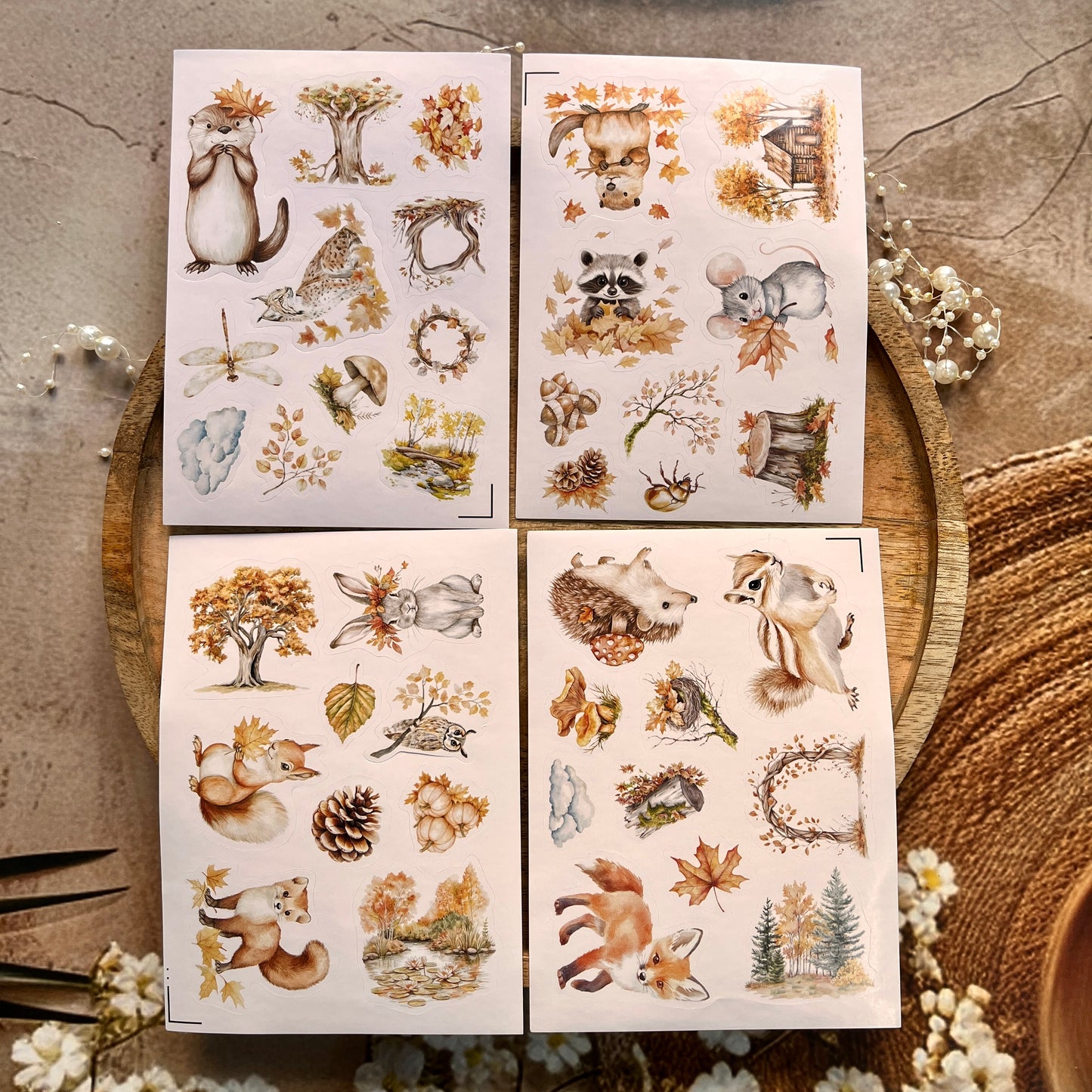 4 Sheets Fox and Forest Animals Autumn in the forest Sticker Sheets