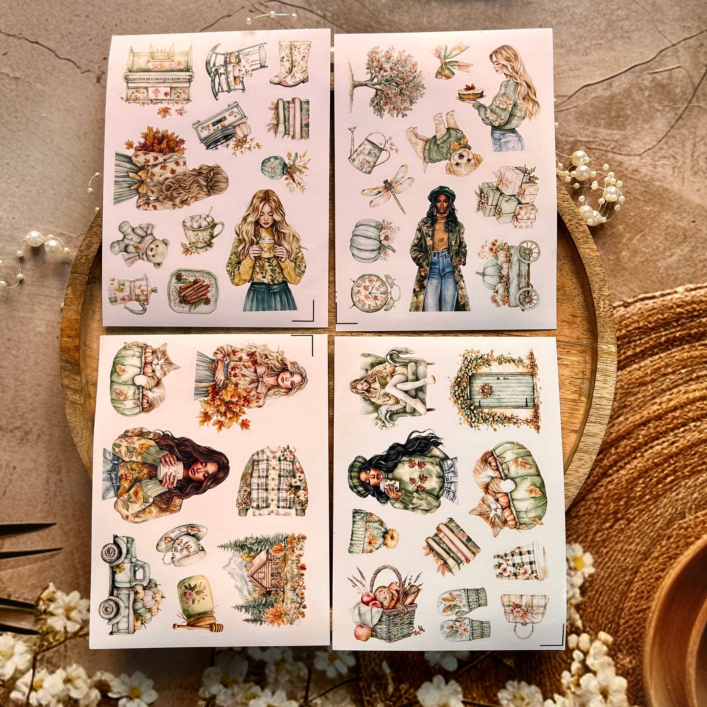 4 Sheets Mint green Lovely Autumn Sticker Sheets