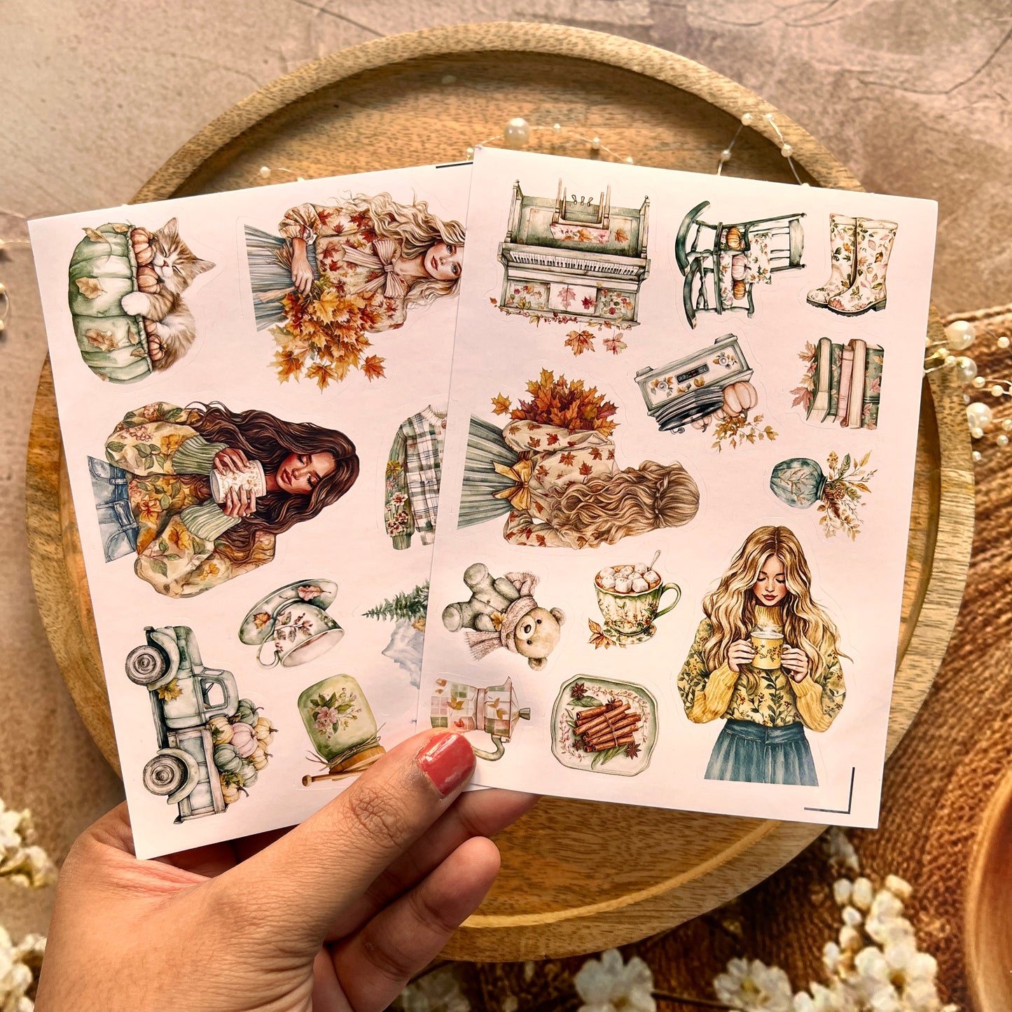 4 Sheets Mint green Lovely Autumn Sticker Sheets