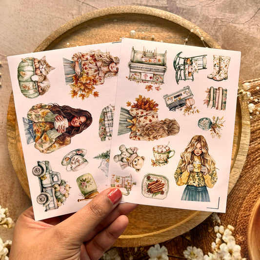 4 Sheets Mint green Lovely Autumn Sticker Sheets