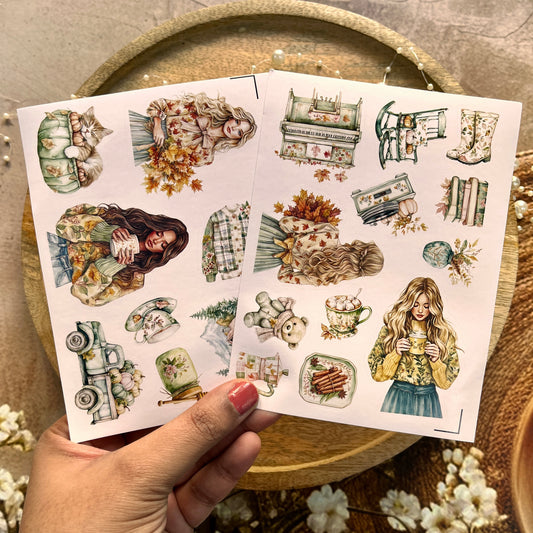 4 Sheets Mint green Lovely Autumn Sticker Sheets
