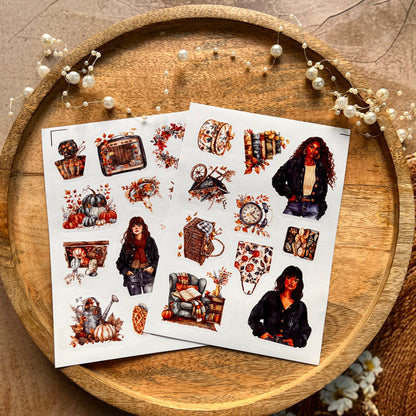 3 Sheets Dark Blue Season Cute Character Autumn Stickers