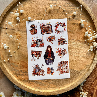 3 Sheets Dark Blue Season Cute Character Autumn Stickers