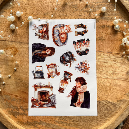 3 Sheets Dark Blue Season Cute Character Autumn Stickers