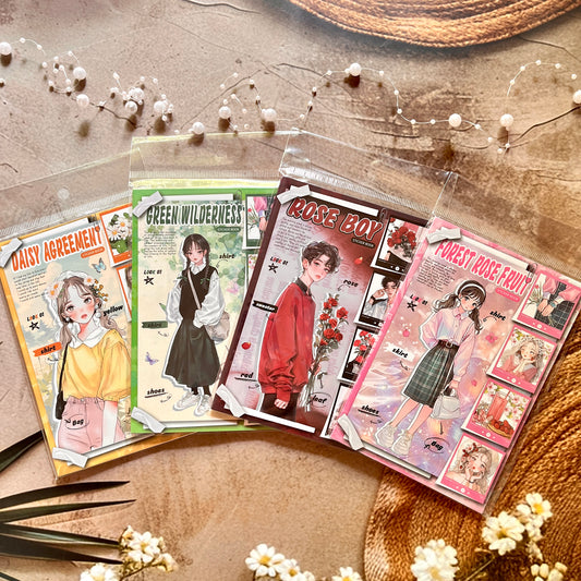 20 Sheets Flower Shadow and Poem Character Sticker Book