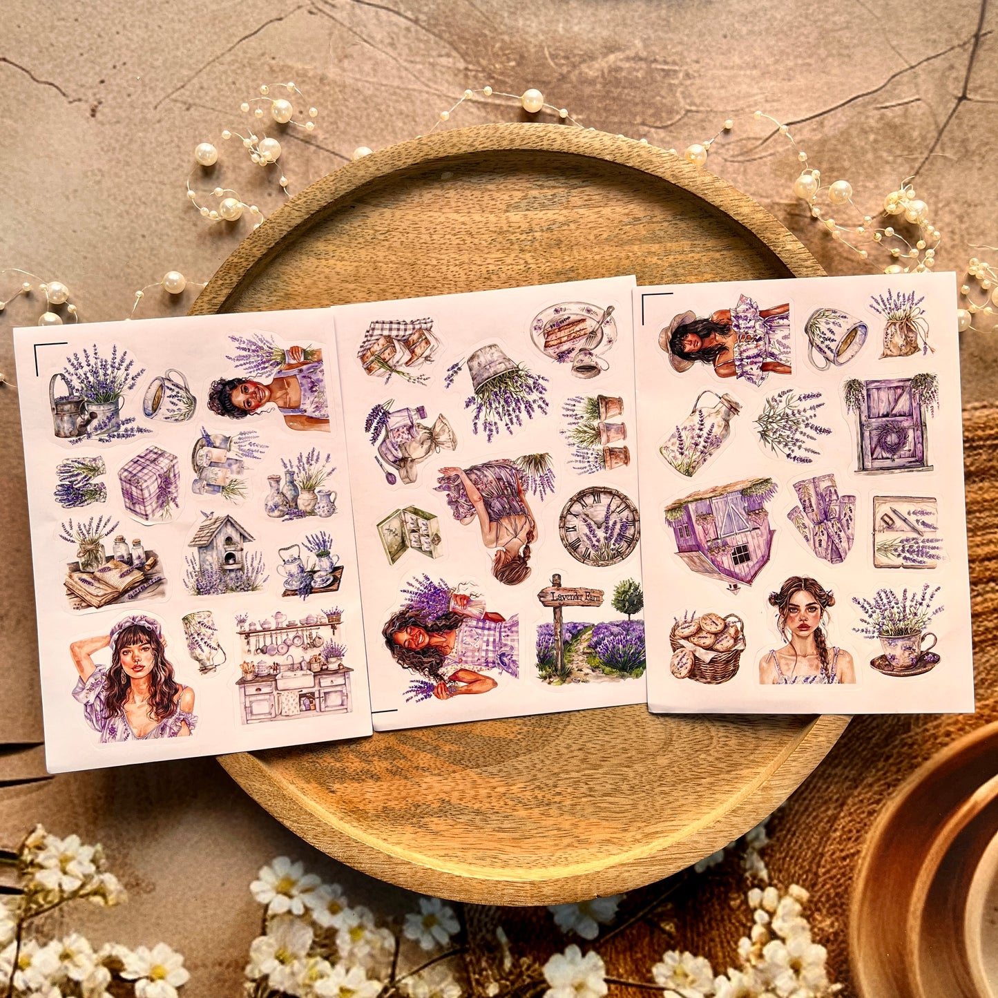 3 Sheets Holiday Lavender Cute Character Die Cut Stickers
