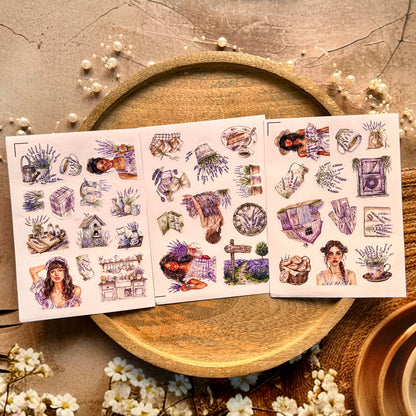 3 Sheets Holiday Lavender Cute Character Die Cut Stickers