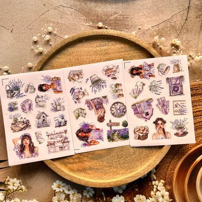 3 Sheets Holiday Lavender Cute Character Die Cut Stickers