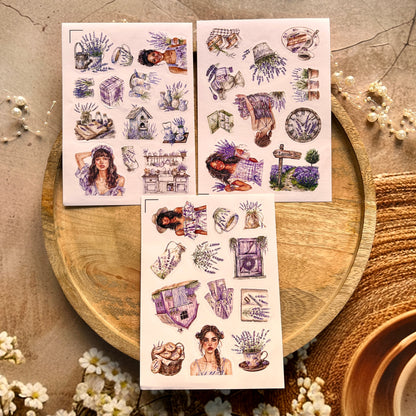 3 Sheets Holiday Lavender Cute Character Die Cut Stickers