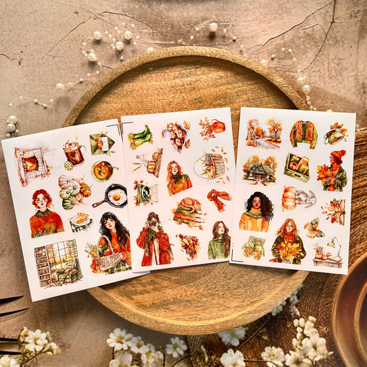 3 Sheets Welcome the green autumn days Die-cut Sticker Pack
