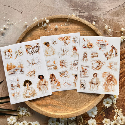 3 Sheets Fashionable Autumn White Lover Die-Cut Stickers