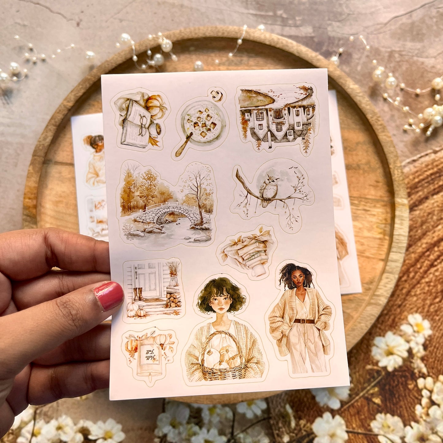 3 Sheets Fashionable Autumn White Lover Die-Cut Stickers