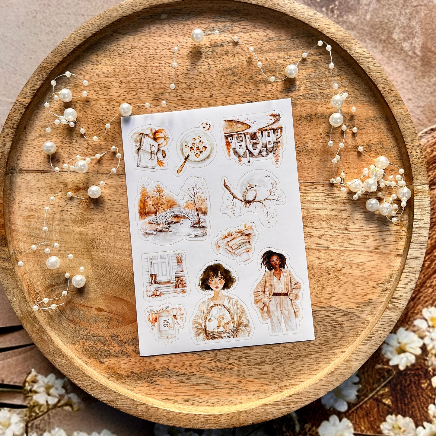 3 Sheets Fashionable Autumn White Lover Die-Cut Stickers