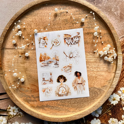 3 Sheets Fashionable Autumn White Lover Die-Cut Stickers