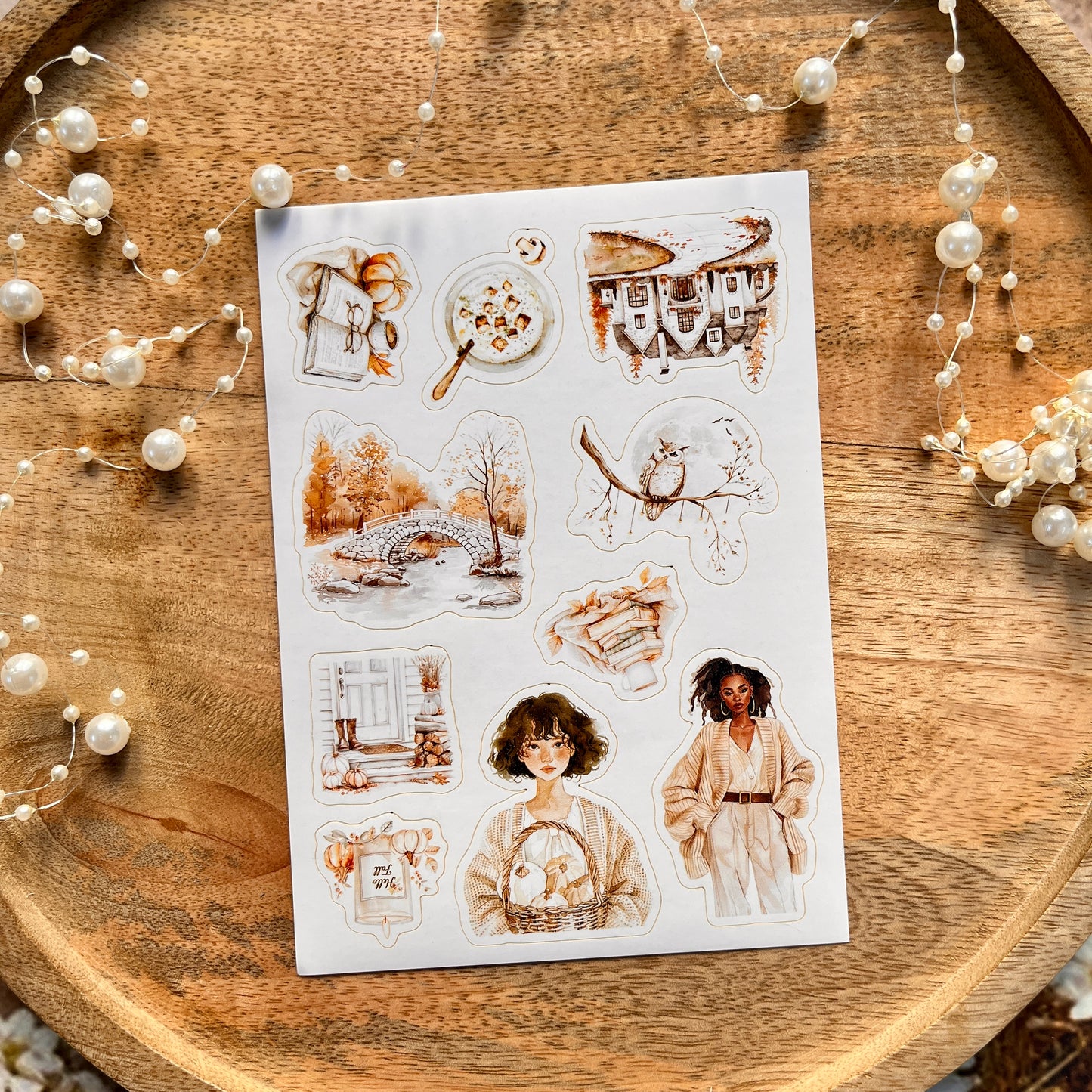 3 Sheets Fashionable Autumn White Lover Die-Cut Stickers