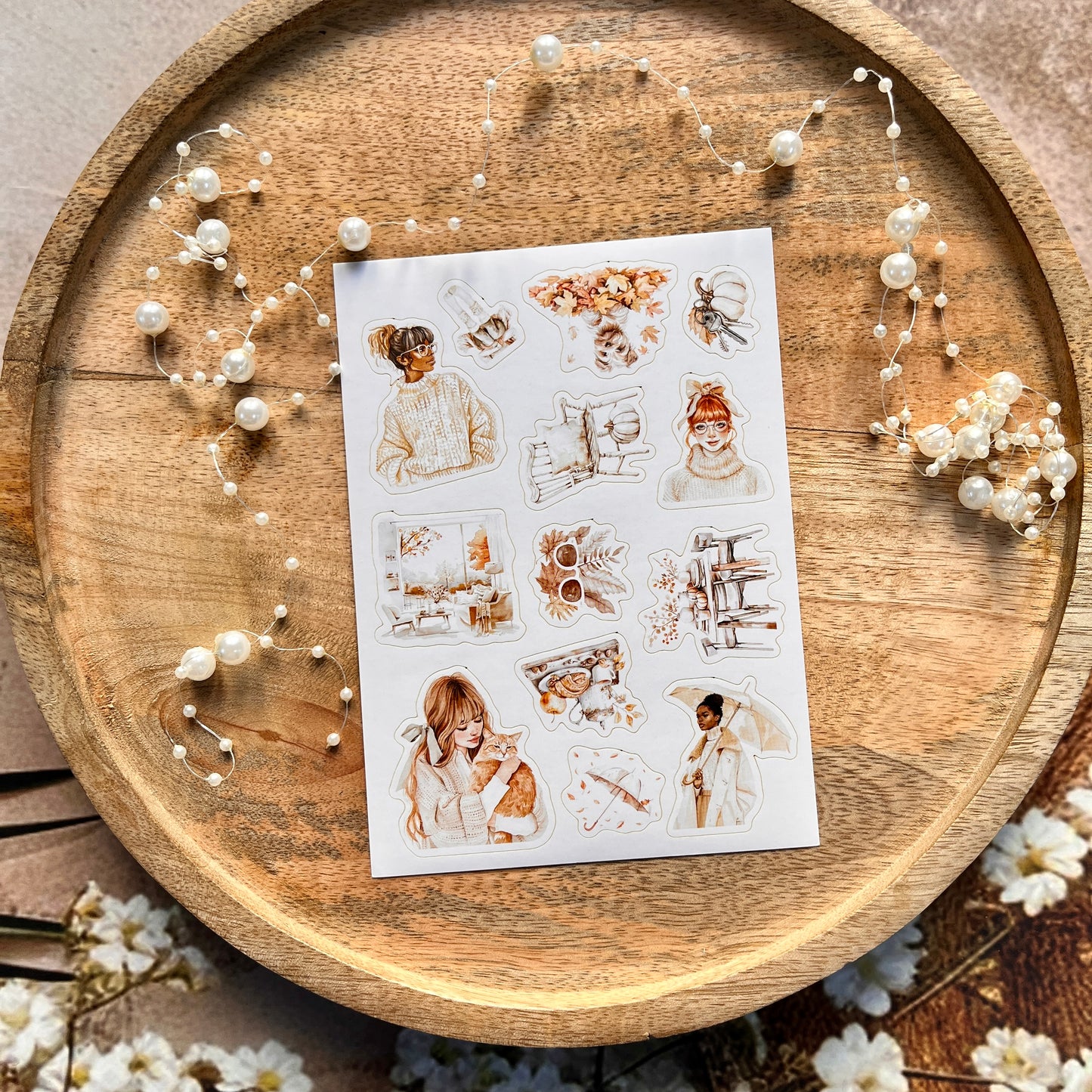 3 Sheets Fashionable Autumn White Lover Die-Cut Stickers