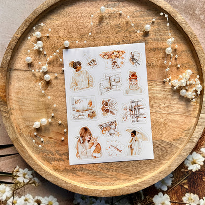 3 Sheets Fashionable Autumn White Lover Die-Cut Stickers