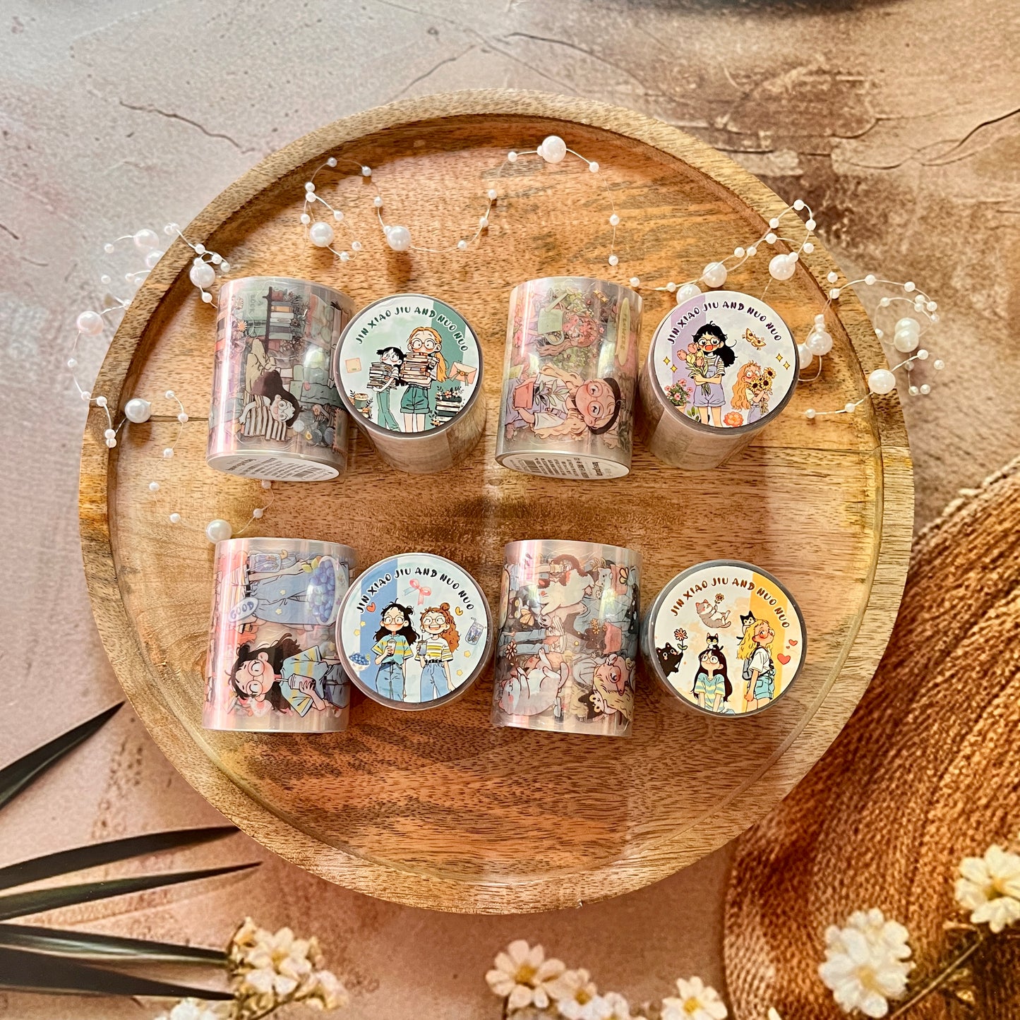 2M Roll Jiao Jiao and Nuo Nuo Series Cute Character Scenery PET Tape