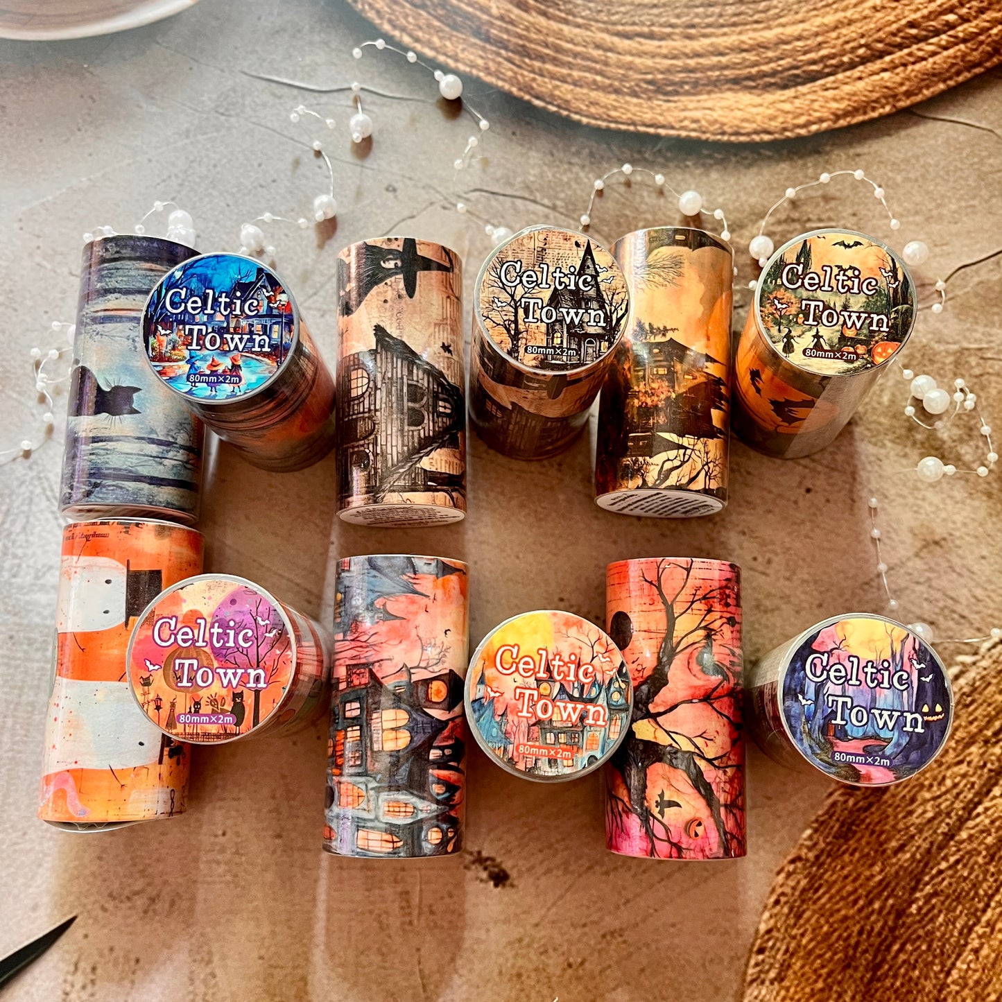 2M Roll Celtic Town Series Dark Background Retro Washi Tape