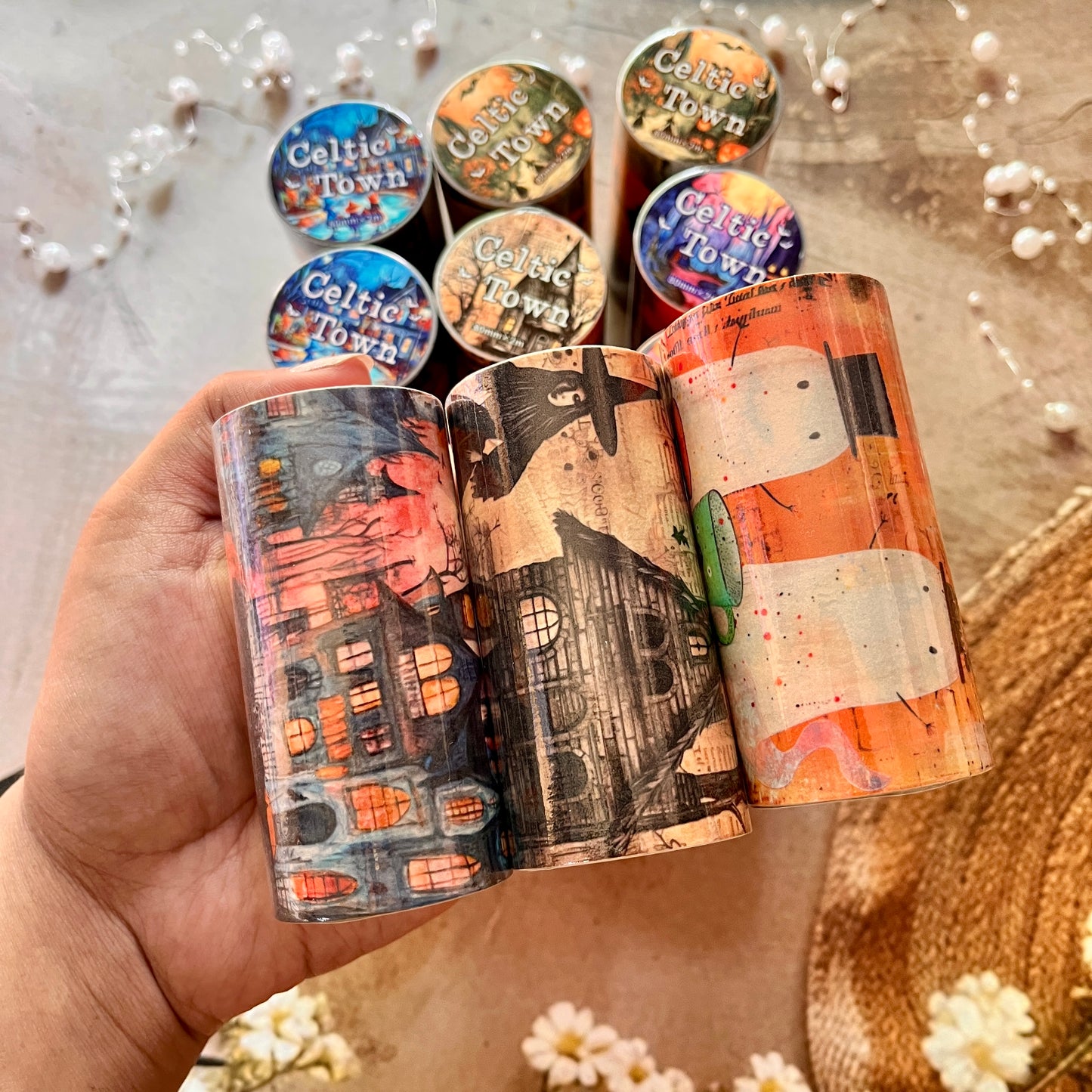 2M Roll Celtic Town Series Dark Background Retro Washi Tape