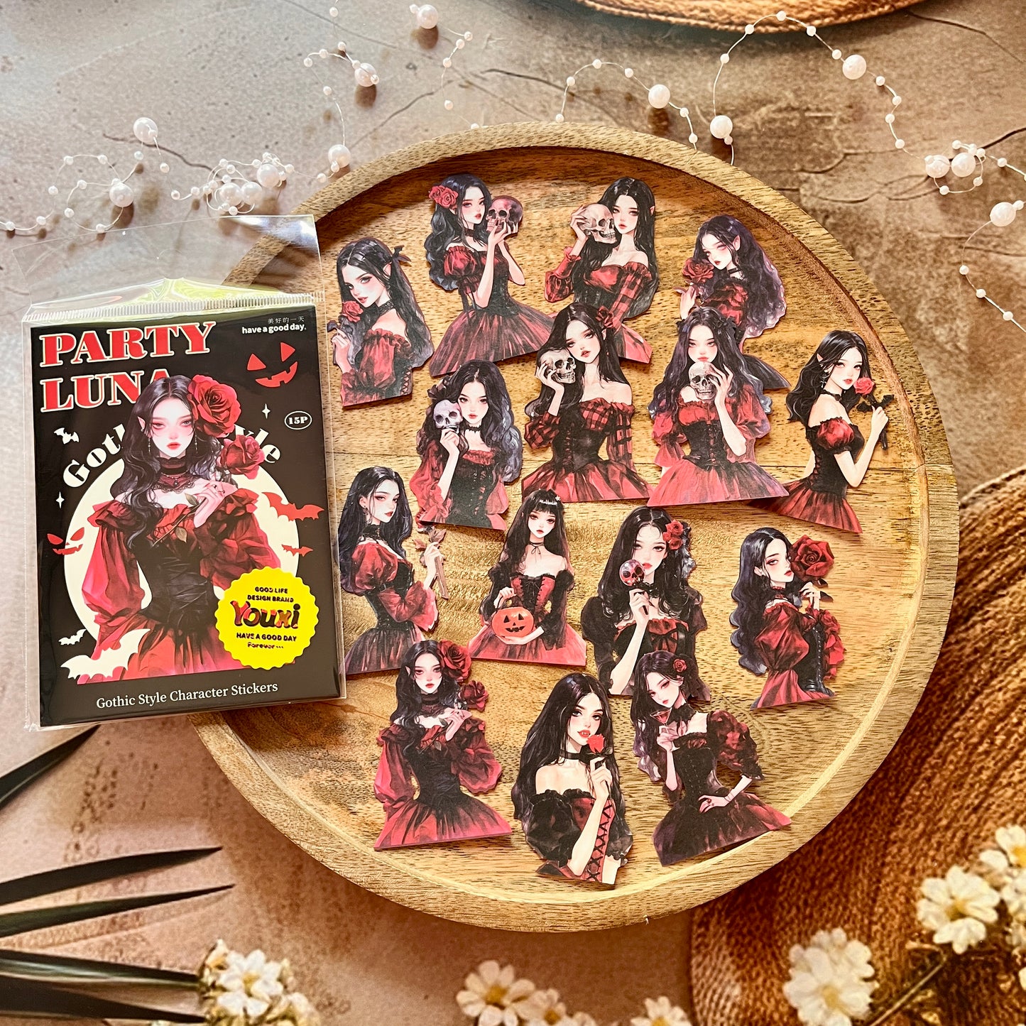 15 Pcs Luna Party Series Gothic-style Character Stickers for Scrapbooking