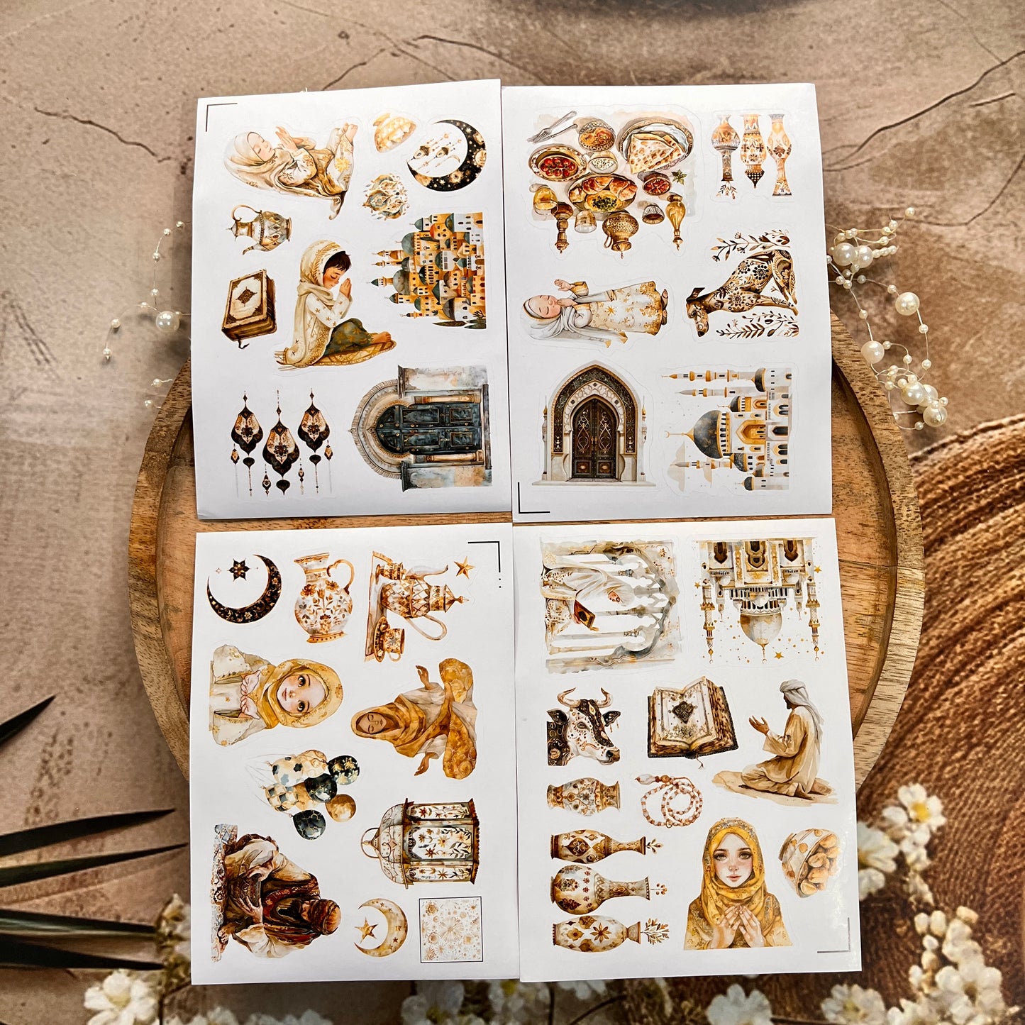 4 Sheets Eid Mubarak Ramadan Lantern Star and Moon Stickers