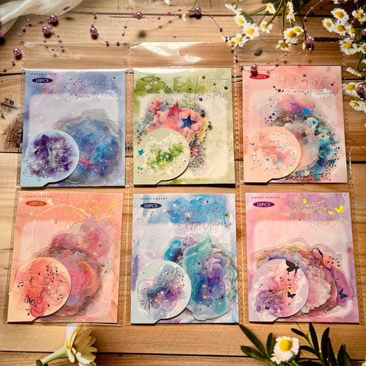 10 Pcs flow of color series watercolor halo laser decorative material stickers