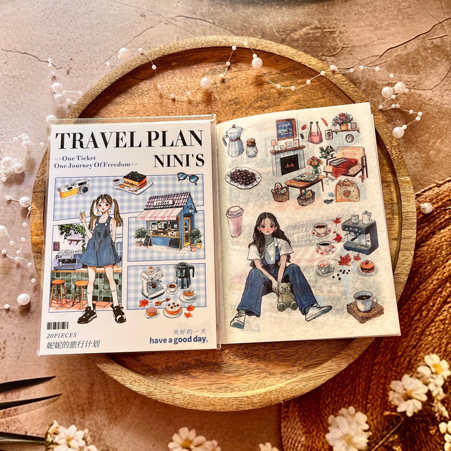 20 Sheets Nini's Travel Plans Series Scenery Dual-Material Sticker Book