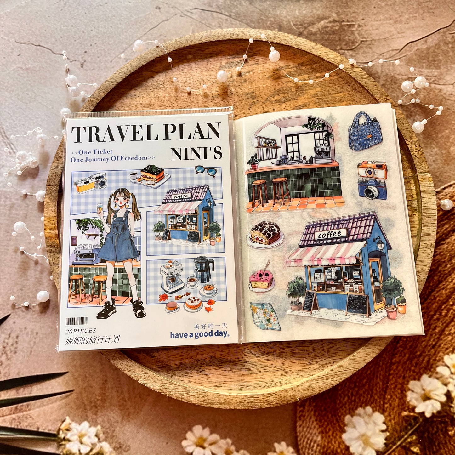 20 Sheets Nini's Travel Plans Series Scenery Dual-Material Sticker Book