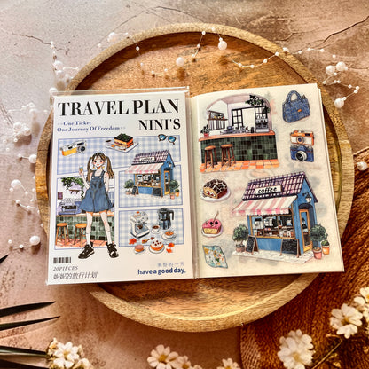 20 Sheets Nini's Travel Plans Series Scenery Dual-Material Sticker Book