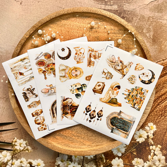 4 Sheets Eid Mubarak Ramadan Lantern Star and Moon Stickers