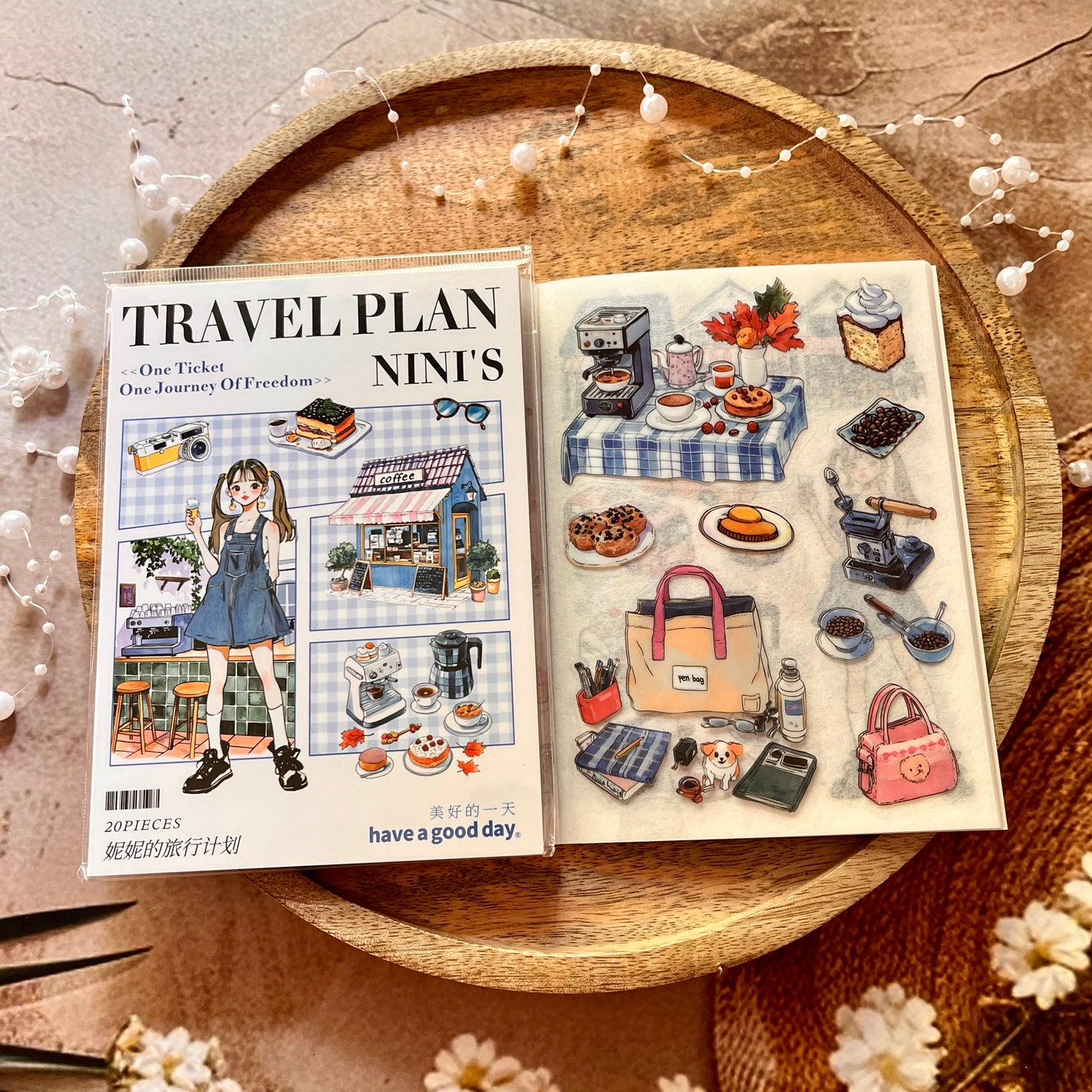 20 Sheets Nini's Travel Plans Series Scenery Dual-Material Sticker Book