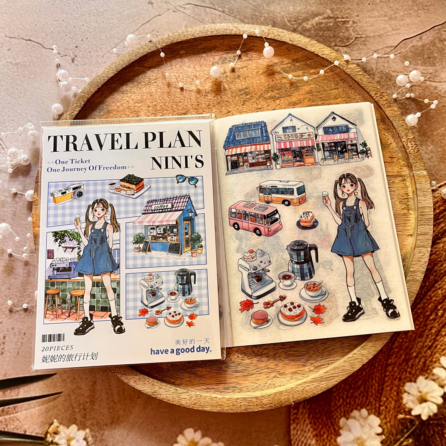 20 Sheets Nini's Travel Plans Series Scenery Dual-Material Sticker Book