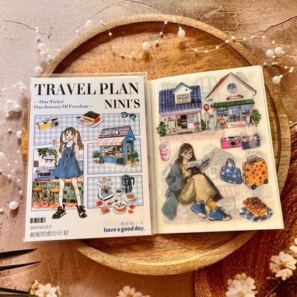 20 Sheets Nini's Travel Plans Series Scenery Dual-Material Sticker Book