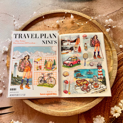 20 Sheets Nini's Travel Plans Series Scenery Dual-Material Sticker Book